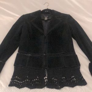 Great Boho Suede Jacket with Crochet Trim. Size 6P